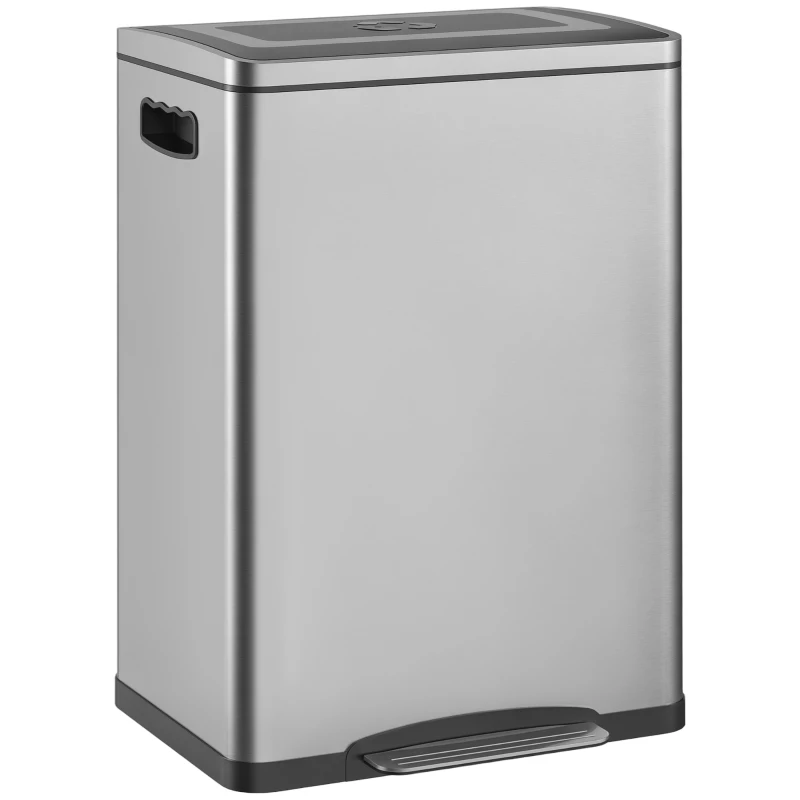 HOMCOM 2x5.3 gal (2x20 L) Garbage Bin, Stainless Steel Garbage Can with Soft-Close Lid and Removable Inner Buckets, Silver