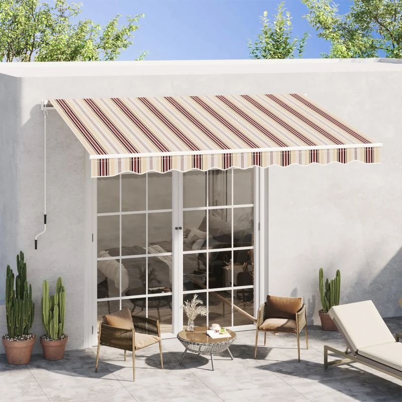 Outsunny 10' x 8' Retractable Awning, Patio Awnings, Sunshade Shelter w/ Manual Crank Handle, Red & Beige