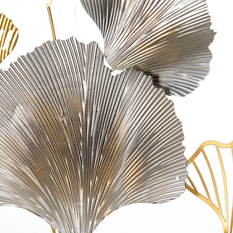 HOMCOM 3D Metal Wall Art Modern Ginkgo Leaves Hanging Wall Sculptures Home Decor for Living Room Bedroom Dining Room, 40" x 26", Gold