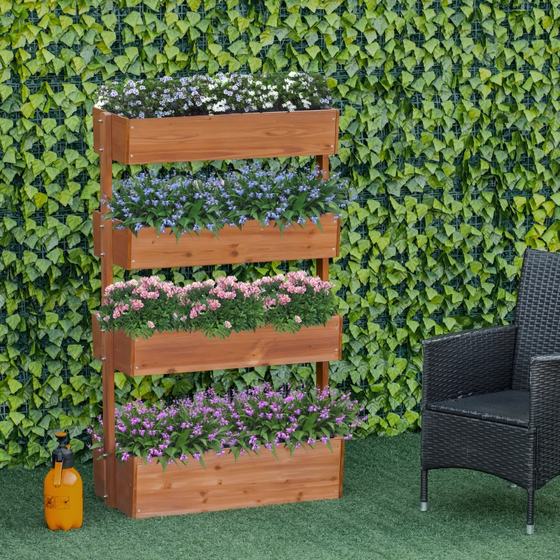 Outsunny Vertical Garden Planter, Wooden 4 Tier Planter Box, Self-Draining with Non-Woven Fabric for Outdoor Flowers, Vegetables and Herbs, Orange