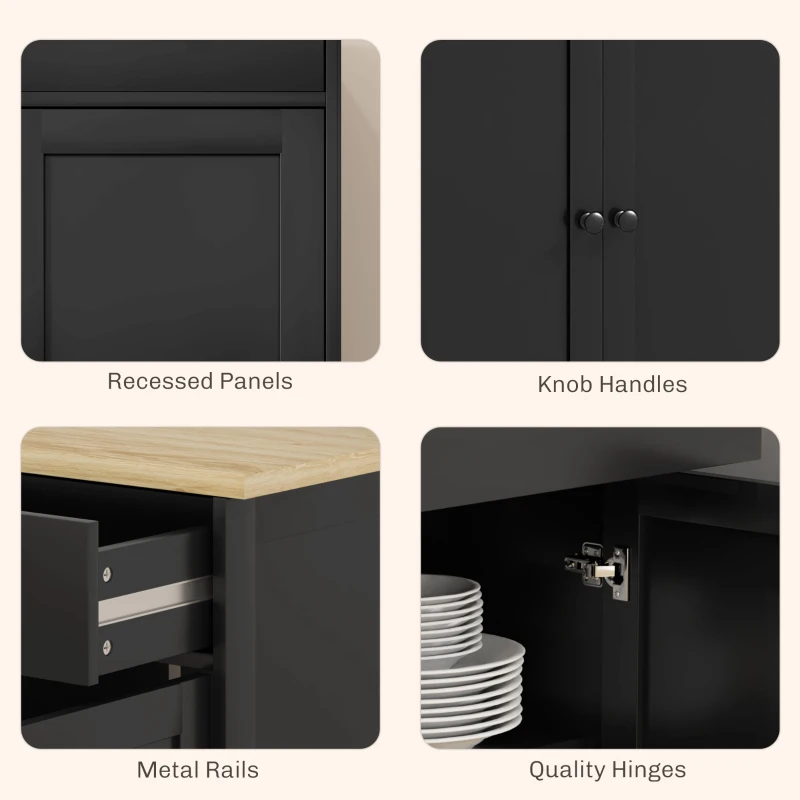 HOMCOM Modern Sideboard, Buffet Cabinet with Storage Drawers, Adjustable Shelves for Living Room, Dining Room, Entryway, Black