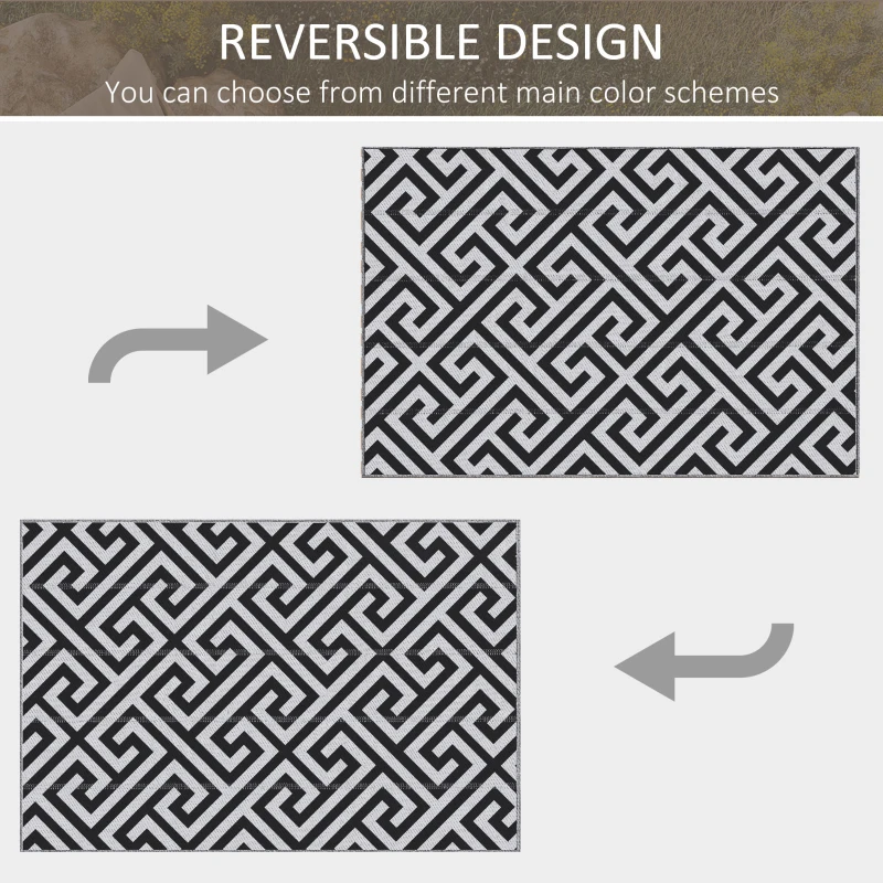 Outsunny Reversible Outdoor RV Rug, Patio Floor Mat, 4' x 6' Plastic Straw Rug for Backyard, Deck, Beach, Camping, Black & White