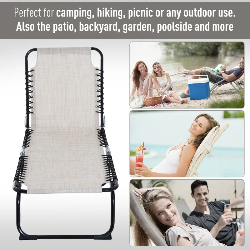 Outsunny Set of 2 Folding Chaise Lounge Chairs, Outdoor Sun Tanning Chairs with Reclining Back, Cream White