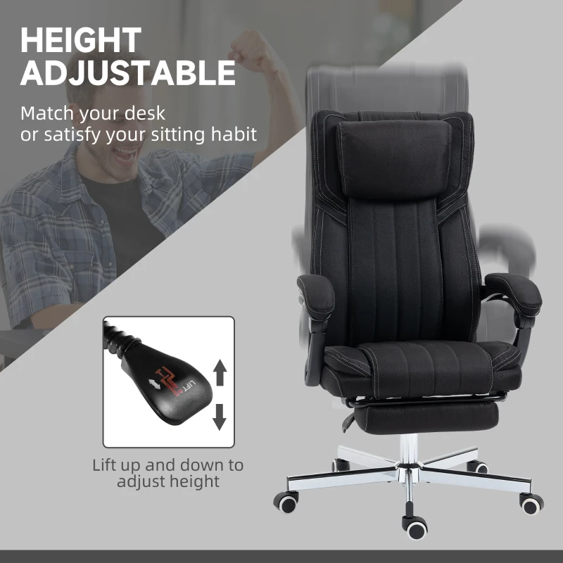 Vinsetto High-Back Massaging Office Chair Reclining Office Chair with Footrest Headrest Swivel Wheels Adjustable Height Black