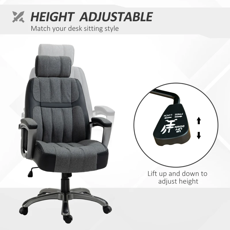 Vinsetto High-Back Home Office Chair 400lbs with Wide Seat, Linen PU High-Back Home Chair, Computer Desk Chair with Adjustable Height, Swivel Wheel, Black/Grey
