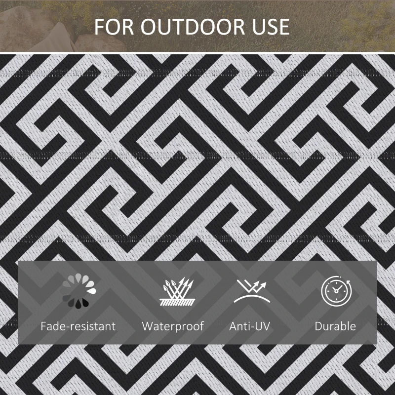 Outsunny Reversible Outdoor RV Rug, Patio Floor Mat, 4' x 6' Plastic Straw Rug for Backyard, Deck, Beach, Camping, Black & White