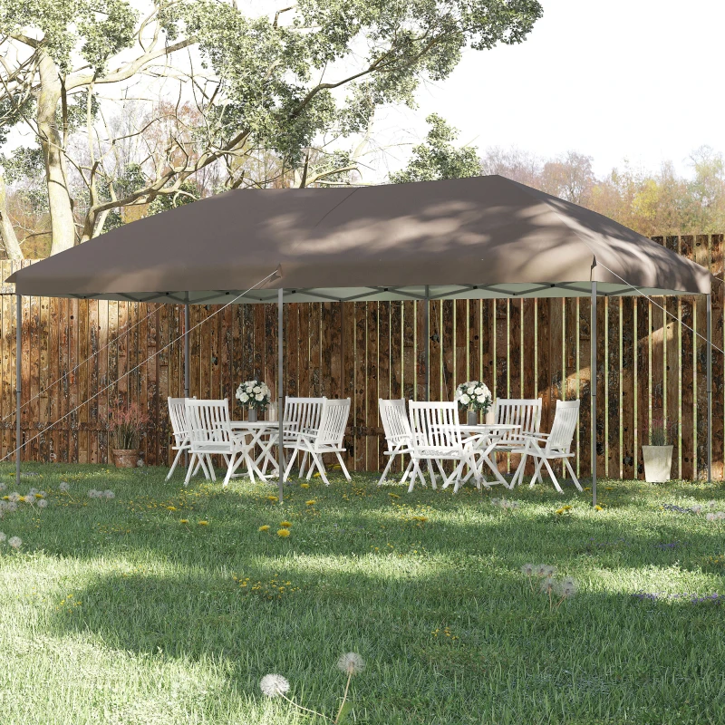 Outsunny 10' x 20' Pop Up Canopy Tent with Steel Frame, 3-Level Adjustable Height and Storage Bag, Instant Sun Shelter Event Tent for Patio Backyard and Garden, Brown