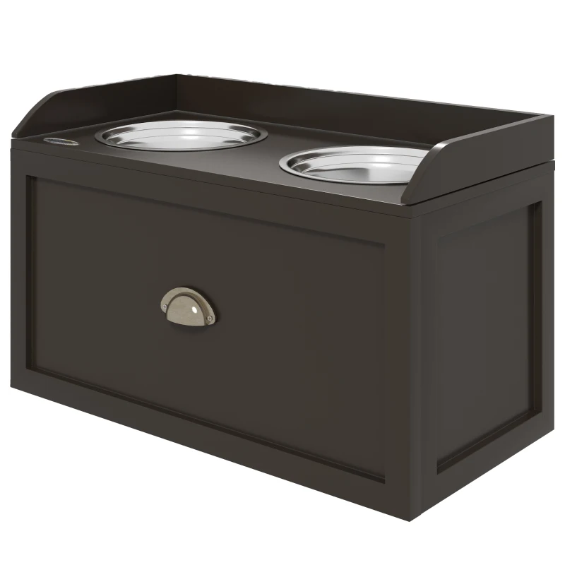 PawHut Pet Feeding Station Pet Dish Bowl Set with Storage, 2 Elevated Dog Bowls for Large Sized Dogs, Coffee
