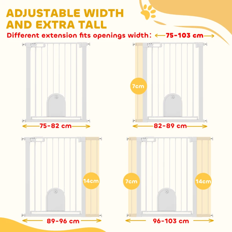 PawHut 30"-41" Extra Wide Pet Gate Barrier with Small Door, 35"H Dog Gate with Safety Gate Barrier, Stair Pressure Fit, White