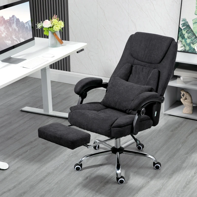 Vinsetto 3D Kneading Massage Office Chair with Reclining, Swivel Fabric Computer Chair with Footrest, Armrest, Black