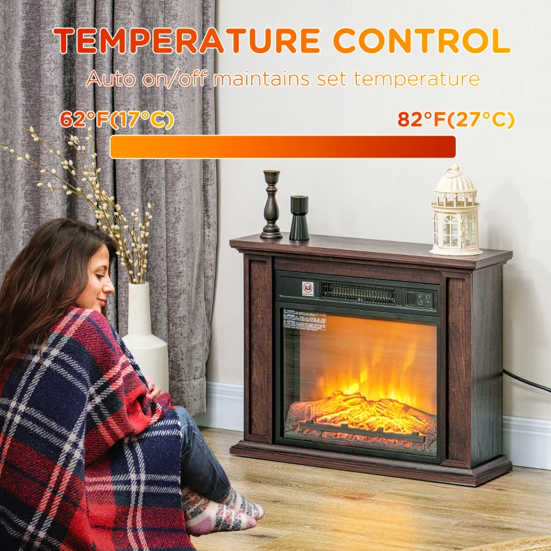 HOMCOM 26" Freestanding Electric Fireplace with Mantel, 1400W Replaceable Fireplace Insert Heater with 3D Flame Effect, Brown