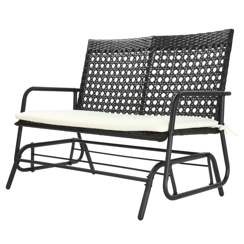 Outsunny Patio 2-Person Wicker Glider Bench Swing Gliding Chair, Outdoor All-Hand Woven PE Rattan Loveseat w/ Ergonomic Design for Patio, Garden, Porch, Lawn, Brown