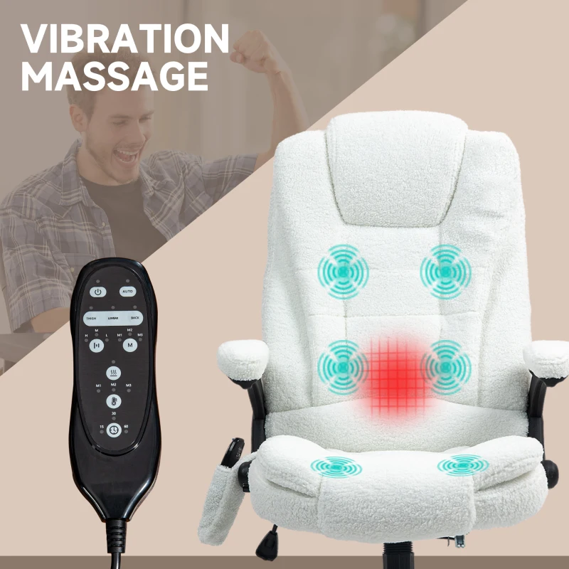 Vinsetto 6 Point Executive Office Chair with Heat, Velvet High Back Vibrating Massage Office Chair, White