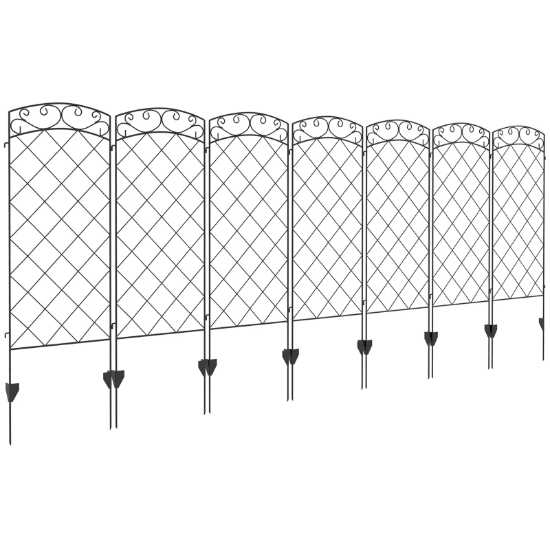 Outsunny 7 Pack Garden Fencing for Yard, Decorative Fence Panels as Flower Edging, Black