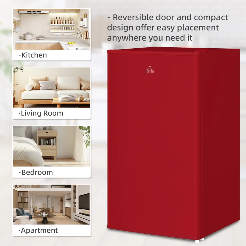 HOMCOM 3.2 Cu.Ft Mini Fridge with Freezer, Single Door Compact Refrigerator with Adjustable Thermostat, Reversible Door, Red