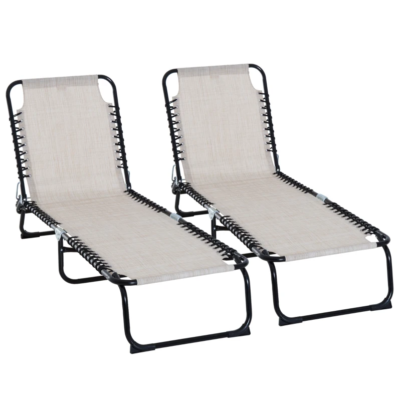 Outsunny Set of 2 Folding Chaise Lounge Chairs, Outdoor Sun Tanning Chairs with Reclining Back, Cream White