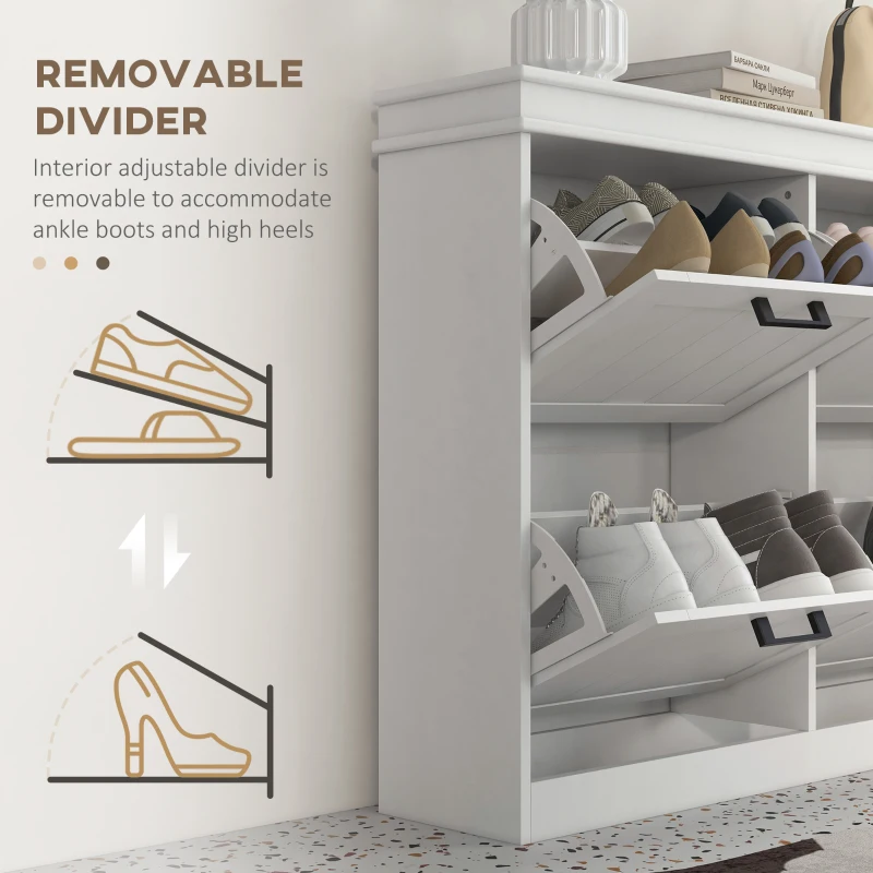 HOMCOM Shoe Storage Cabinet with 4 Flip Drawers and Adjustable Shelves, Narrow Shoe Cabinet for 20 Pairs of Shoes, White