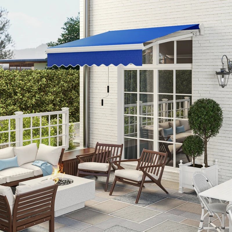 Outsunny 8' x 6.6' Patio Retractable Awning, Manual Exterior Sun Shade Deck Window Cover, Blue