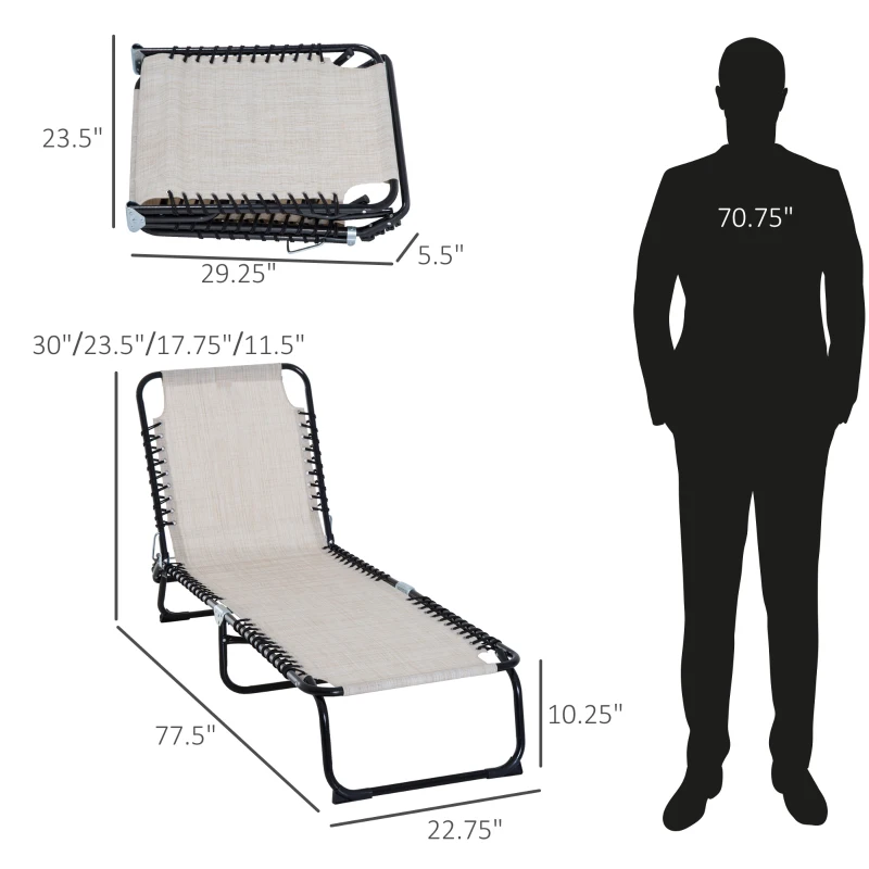 Outsunny Set of 2 Folding Chaise Lounge Chairs, Outdoor Sun Tanning Chairs with Reclining Back, Cream White