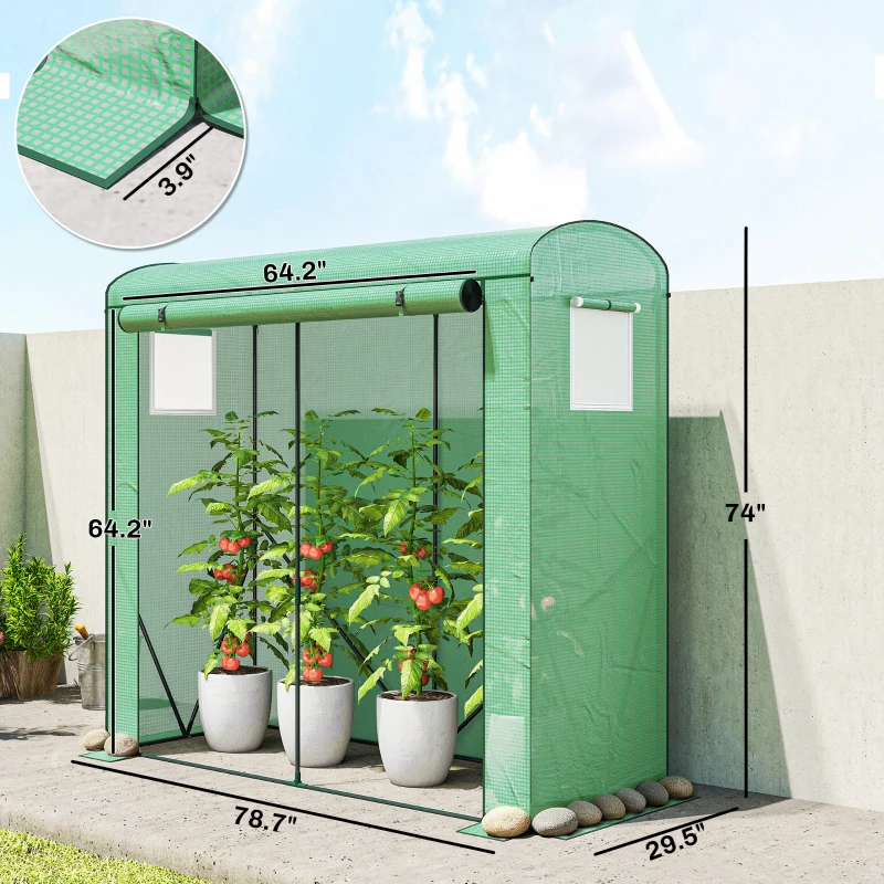 Outsunny Mini Greenhouse, Portable Greenhouse with Roll-Up Door and 2 Mesh Windows, PE Cover, 78.7" x 29.5" x 74", Green