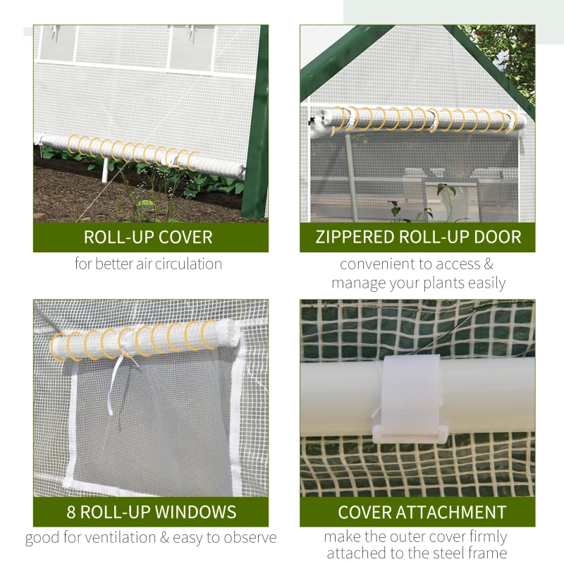 Outsunny 19.7' x 10' x 8' Outdoor Walk-in Greenhouse, Hot House with Mesh Windows, Bottom Vent, Zippered Door, PE Cover, Heavy Duty Steel Frame, White