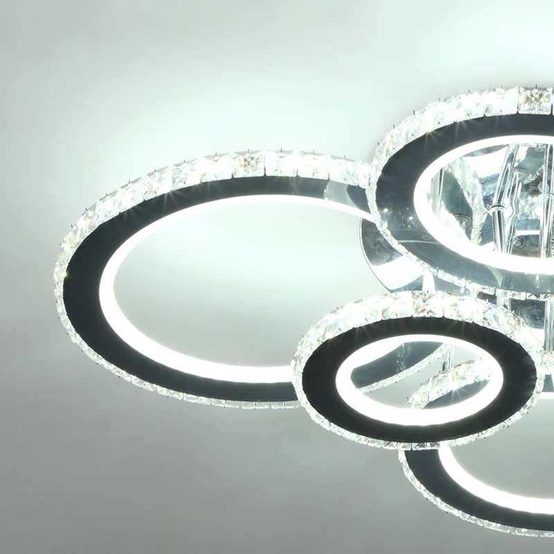 HOMCOM Elegant LED Chandelier with 6 Rings, Ceiling Light with Cool White Lighting for Living Room, Dining Room, or Bedroom, Silver