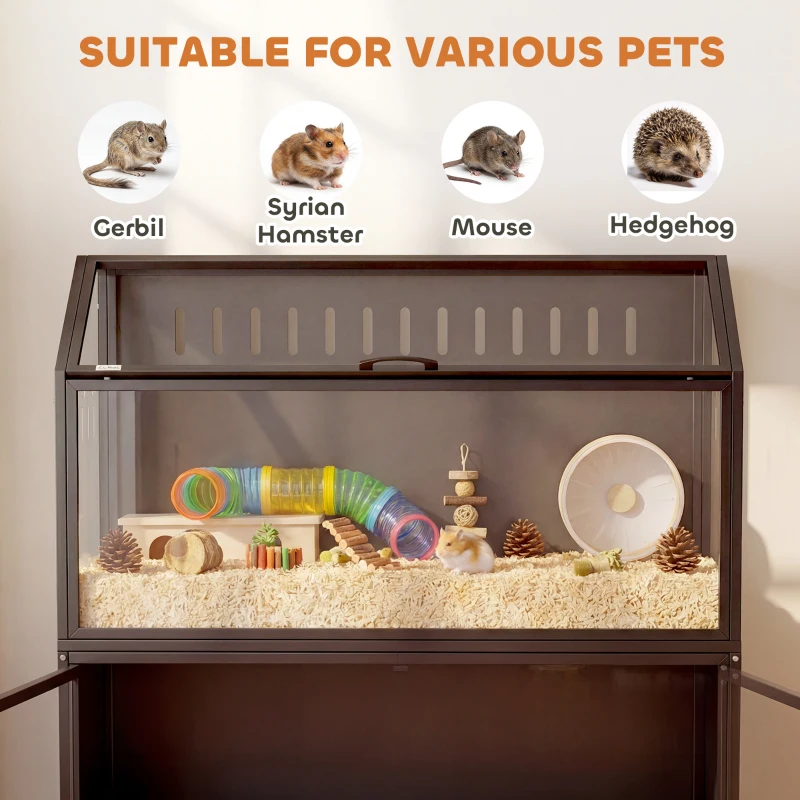 PawHut Hamster Cage with Storage Cabinet, Small Animal Cage with Easy View Acrylic Panels and Openable Top, Guinea Pig Habitat