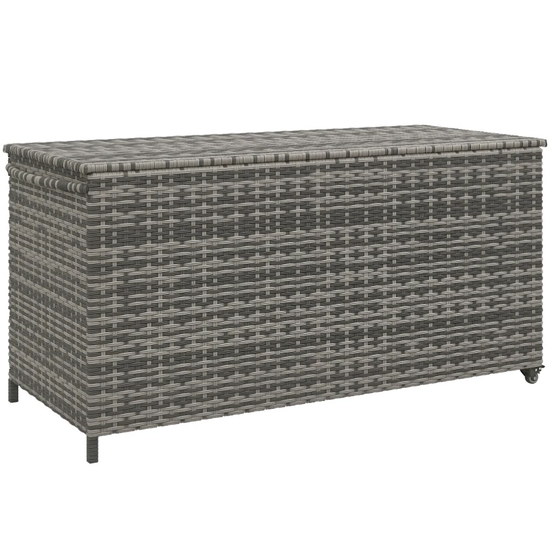 Outsunny 83 Gallon Deck Box, Large Outdoor Storage Chest, PE Wicker Trunk for Outside on Wheels for Garden Tools, Pool Supplies & Patio Furniture Cushions, Gray
