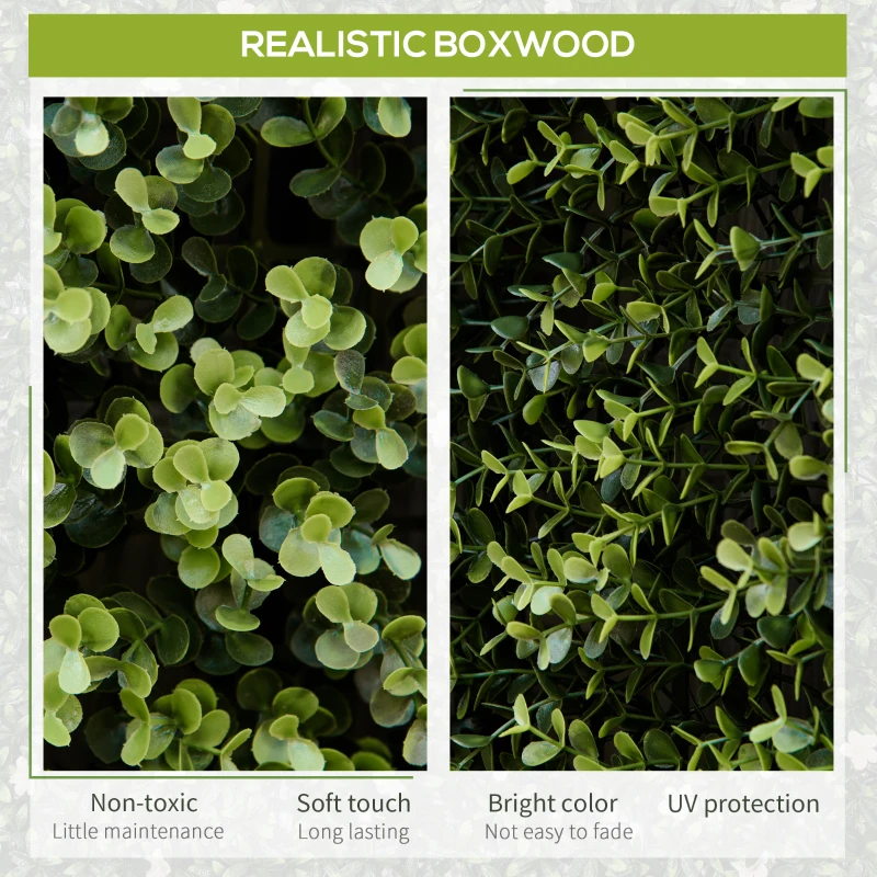 Outsunny Artificial Grass Wall Panel Backdrop, 12 20" x 20" Boxwood UV Protection Privacy Screen Panels, Green