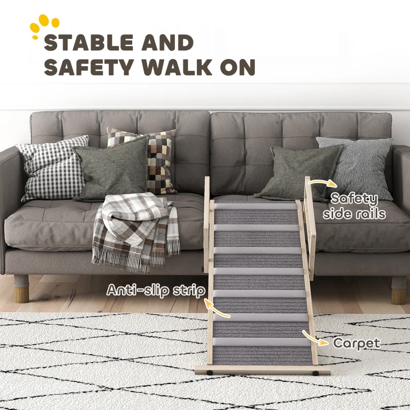 PawHut Dog Ramp, Folding Pet Ramp, 4 Adjustable Height from 15" to 19", Dog Step with Side Rails for Small to Large Pets