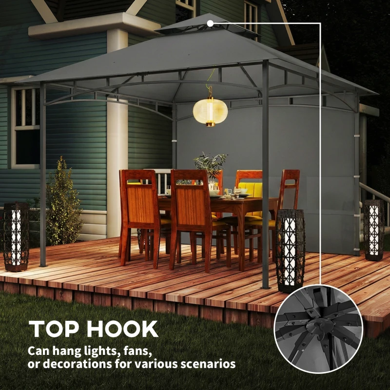 Outsunny 10' x 10' Patio Gazebo, Double Roof Outdoor Gazebo Canopy Shelter with Storage, Hook, Metal Frame, Dark Grey