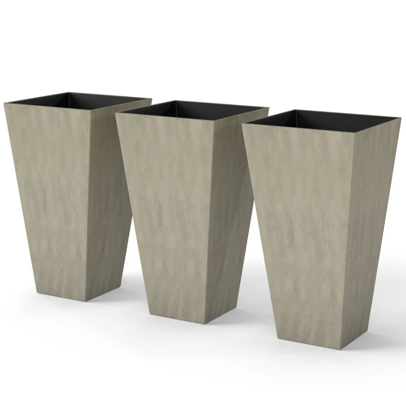 Outsunny 28" Tall Garden Plastic Planters, Outdoor and Indoor Flower Pots, Set of 3 for Entryway, Patio, Yard, Mixed Grey
