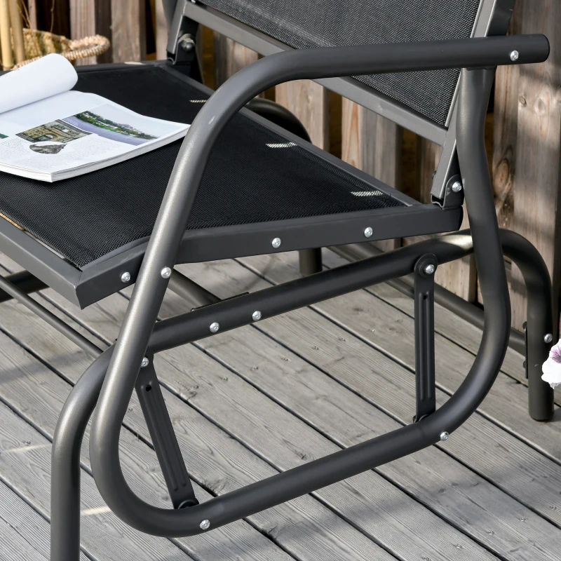 Outsunny Patio Glider Outdoor Glider Chair with Breathable Mesh Seat & Backrest, Armrests and Metal Frame, Black