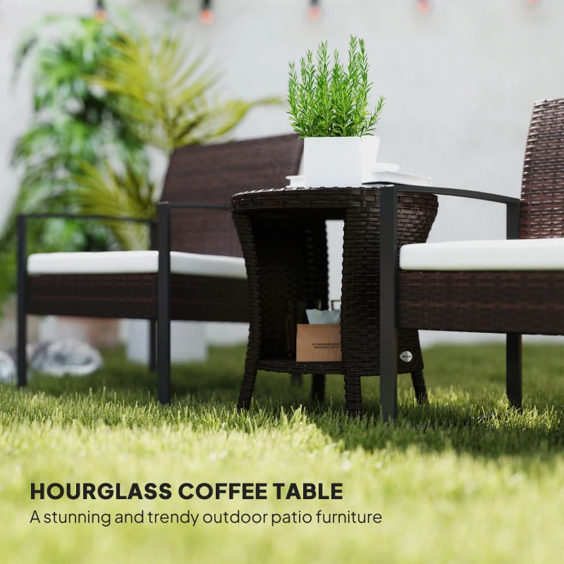 Outsunny 18" Wicker Outdoor Coffee Table, PE Rattan Patio Side Table with 2-Tier Storage, Composite Wood Top, Brown