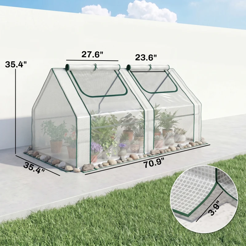 Outsunny 6' x 3' x 3' Portable Greenhouse, Garden Hot House with Two PE/PVC Covers and 2 Roll Up Windows, Clear