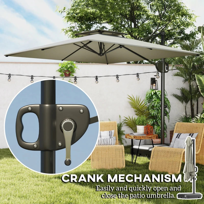 Outsunny Square Cantilever Patio Umbrella, Double Top Patio Hanging Offset Umbrella with Crank & Tilt, 8' x 9', Light Grey