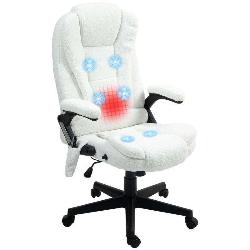 Vinsetto 6 Point Executive Office Chair with Heat, Velvet High Back Vibrating Massage Office Chair, White