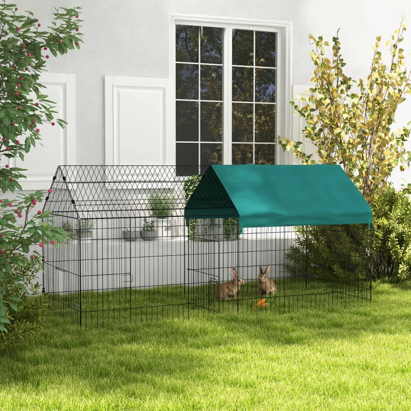 PawHut 87" Small Animal Playpen with with Roof for Rabbits, Chicken, Chinchillas for Indoor/Outdoor Use, Green