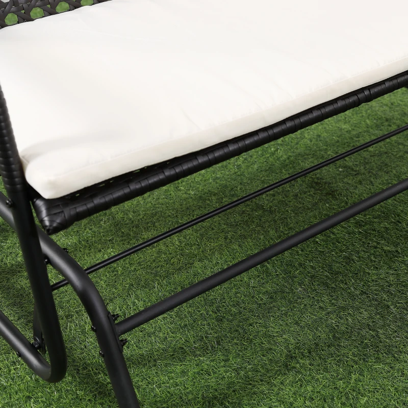 Outsunny Patio 2-Person Wicker Glider Bench Swing Gliding Chair, Outdoor All-Hand Woven PE Rattan Loveseat w/ Ergonomic Design for Patio, Garden, Porch, Lawn, Brown