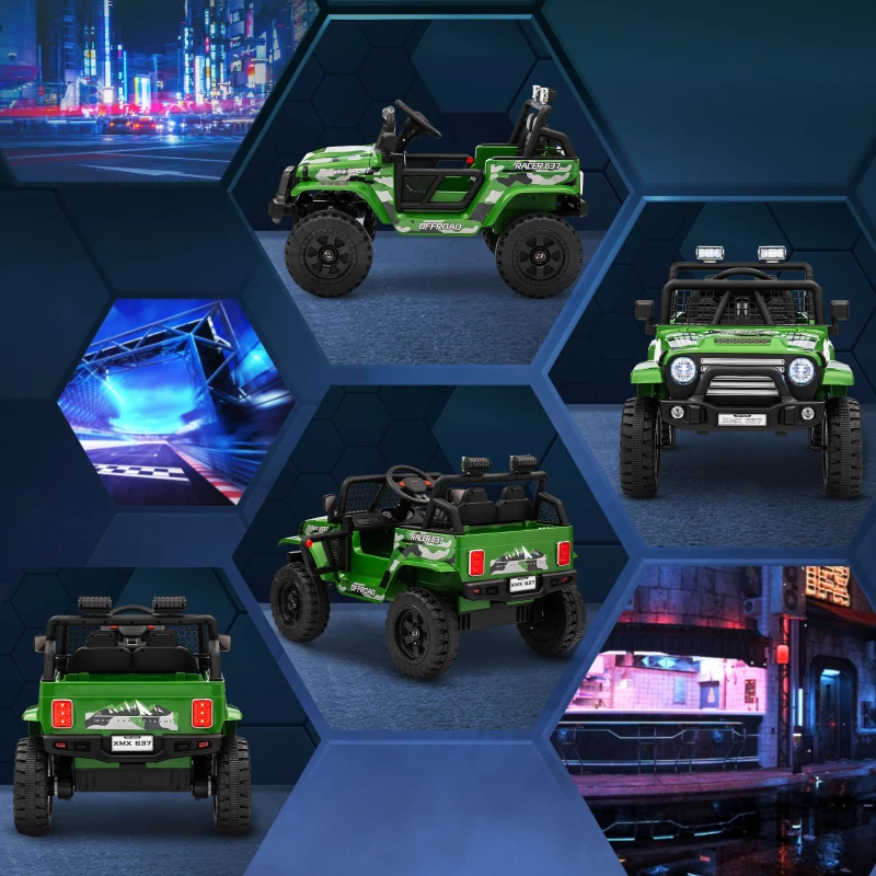 Qaba 12V Ride on Car, Ride on Truck w/ Remote, 4 Suspension Wheels, 3 MPH Max Speed, Music, Horn & Lights, Green