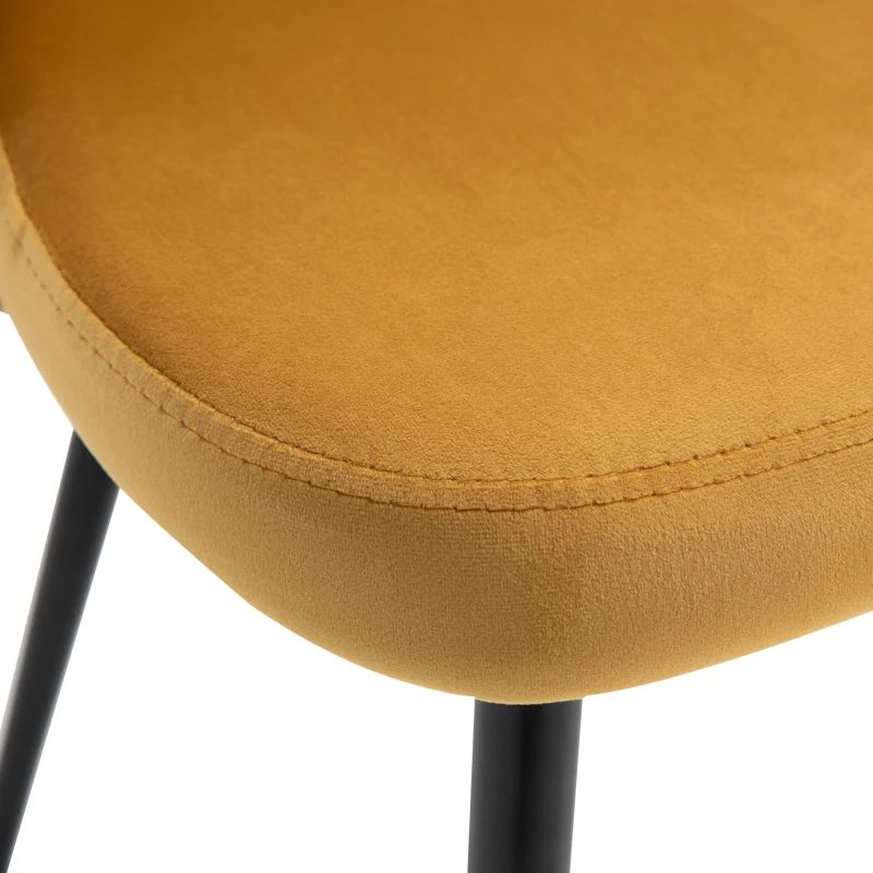 HOMCOM Set of 2 Mid-Back Dining Chair, Mid-Back Velvet-touch Upholstery Kitchen Chair for Living Room Dining Room, Yellow