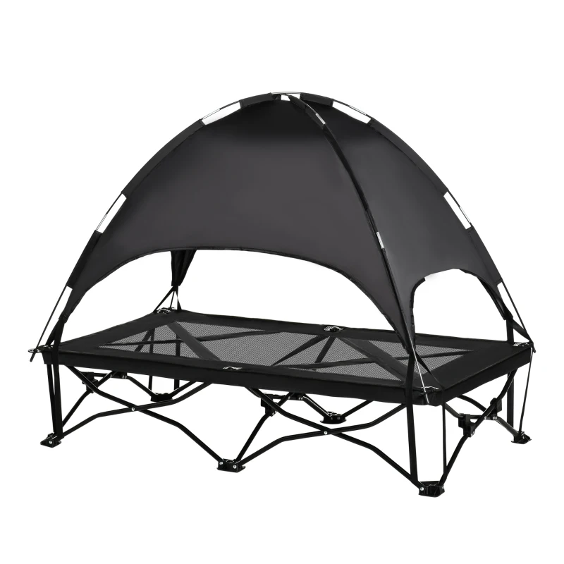 PawHut Elevated Pet Cot with Removable Canopy Shade UV Protection Portable Foldable Raised Bed Cot Carry Bag for Large and Medium-sized Dogs Indoor Outdoor Black