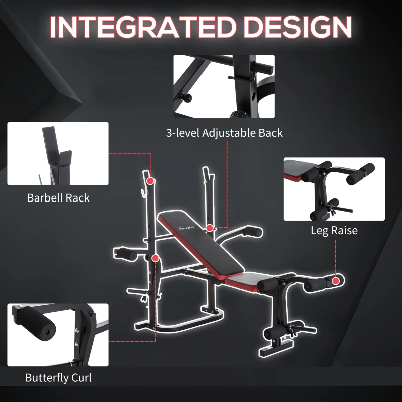 Soozier Adjustable Weight Bench with Leg Developer Barbell Rack for Weight Lifting and Strength Training