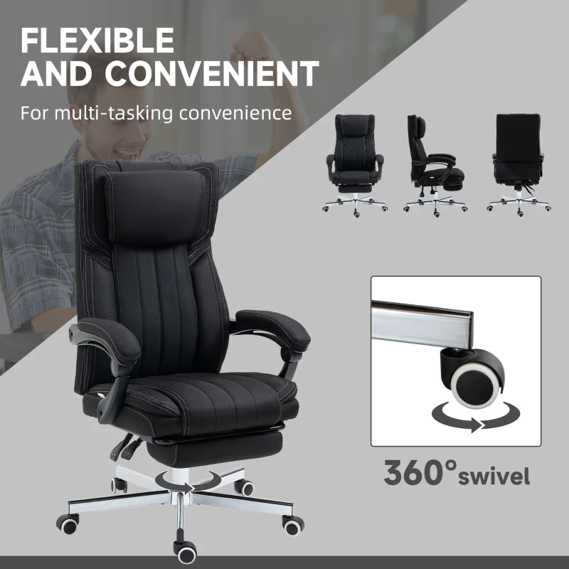 Vinsetto High-Back Massaging Office Chair Reclining Office Chair with Footrest Headrest Swivel Wheels Adjustable Height Black