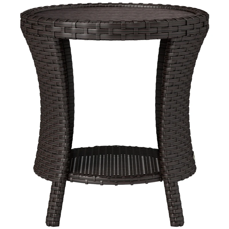 Outsunny 18" Wicker Outdoor Coffee Table, PE Rattan Patio Side Table with 2-Tier Storage, Composite Wood Top, Brown