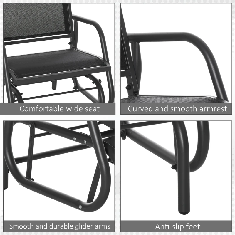 Outsunny Patio Glider Outdoor Glider Chair with Breathable Mesh Seat & Backrest, Armrests and Metal Frame, Black