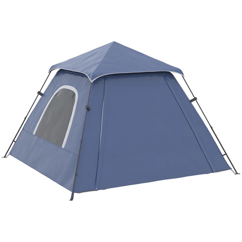 Outsunny 3-4 Person Automatic Camping Tent w/ Porch, Pop Up Tent, Portable Backpacking Shelter with Mesh Windows, Zipped Door, Floor, Hang Hook & Portable Carry Bag, Dark Blue