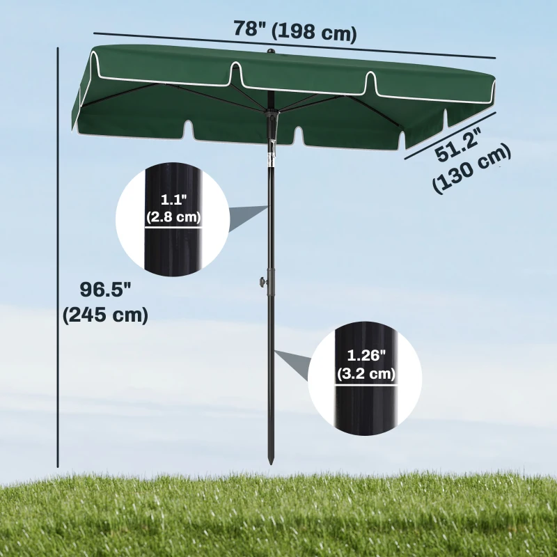 Outsunny 6.5x4ft Rectangle Patio Umbrella Aluminum Tilt Adjustable Garden Parasol Sun Shade Outdoor Canopy Green