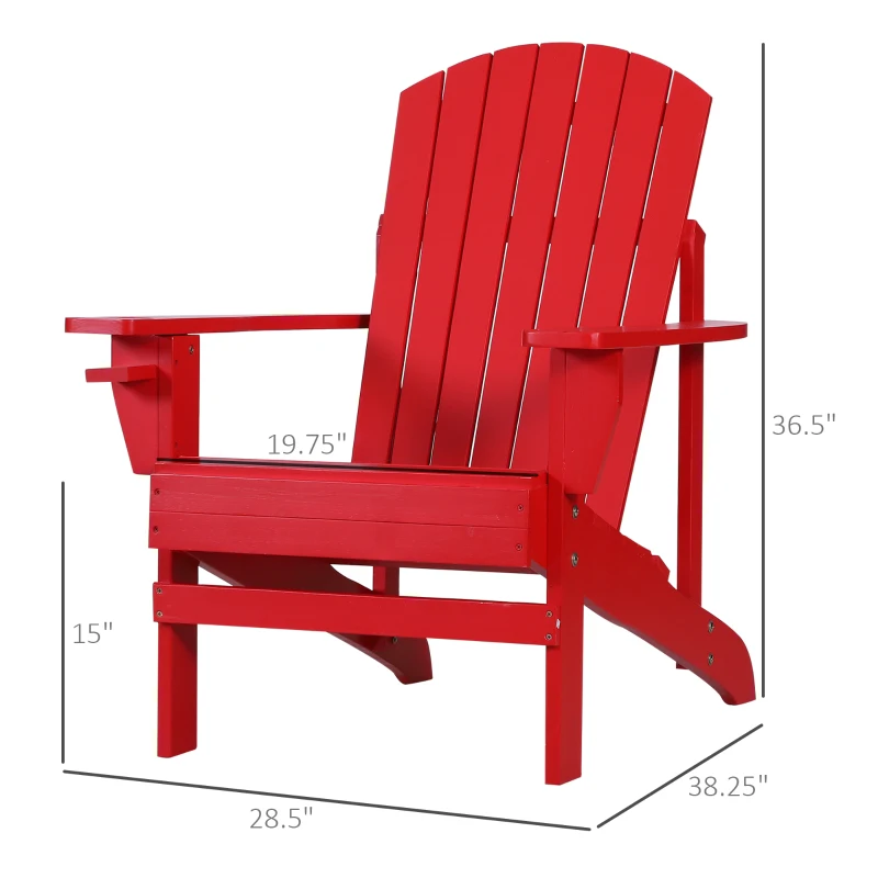 Outsunny Oversized Adirondack Chair, Outdoor Fire Pit and Porch Seating, Classic Log Lounge w/ Built-in Cupholder, Red