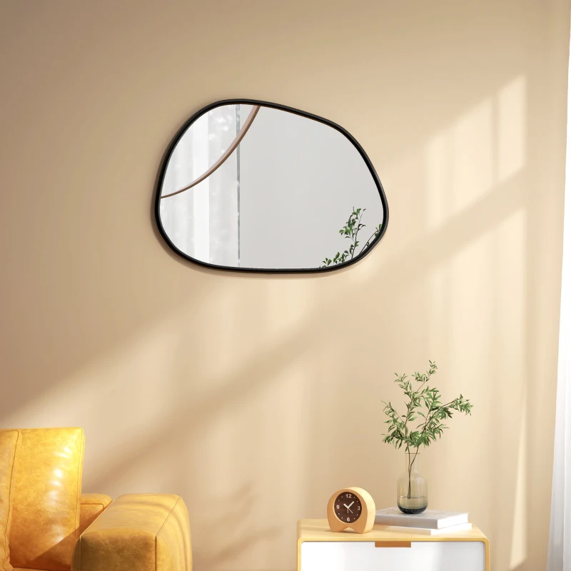 HOMCOM 27.5" x 19.5" Irregular Mirror, Decorative Vanity Mirror with Pine Wood Frame for Bathroom, Living Room, Bedroom, Black